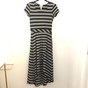 Black and white striped high low maxi sundress